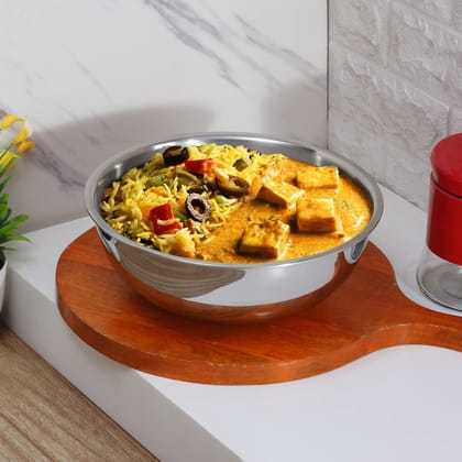 NSVL Triply Stainless Steel Cookware Tasla 2.5 mm Thick Extra Deep Tasra/Kadhai for Cooking/Induction Bottom, Gas Base-18 CM (1.1 LTR)