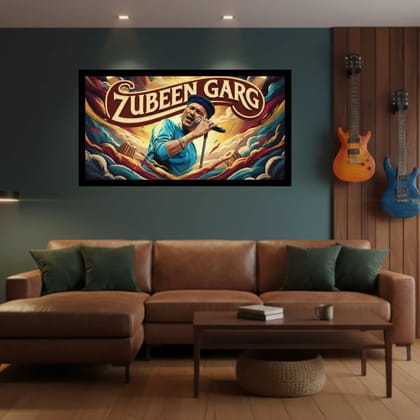 Luminary Epic Soundwave – Zubeen Garg Musical Legend Museum-Quality Cotton Canvas Art for Living Room Décor | Frame Size (127 X 69 Cm) | Frame Type (Black) | 5-Year Warranty