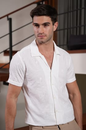 Rainbow - Linen Embroidered Shirt - White-S-38 / WHITE