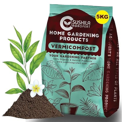 Sushila Agrofert Vermicompost for Plants 5KG Nutri Rich - Seaweed Fortified Vermicompost Organic Fertilizers for Home Garden Potting Manure Best Khad for Flowering