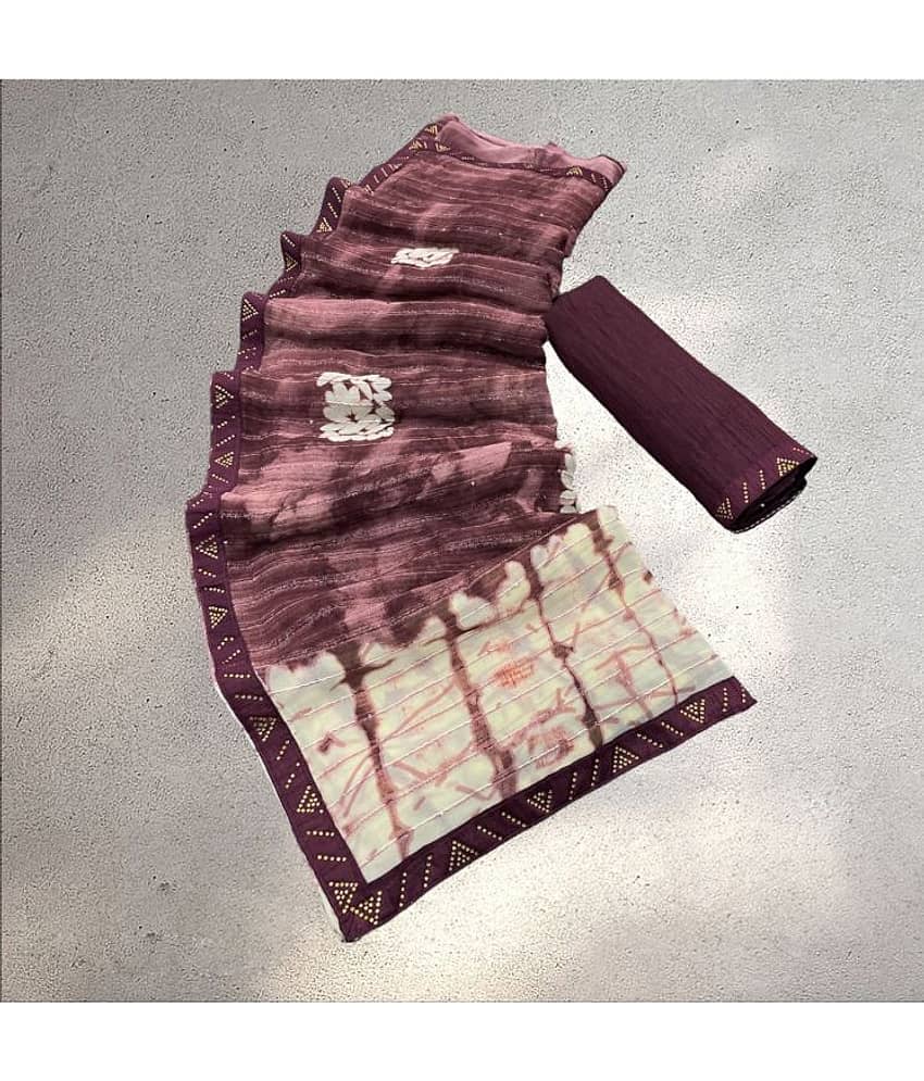 Bhuwal Fashion Georgette Dyed Saree With Unstitched Blouse Piece ( Pink )