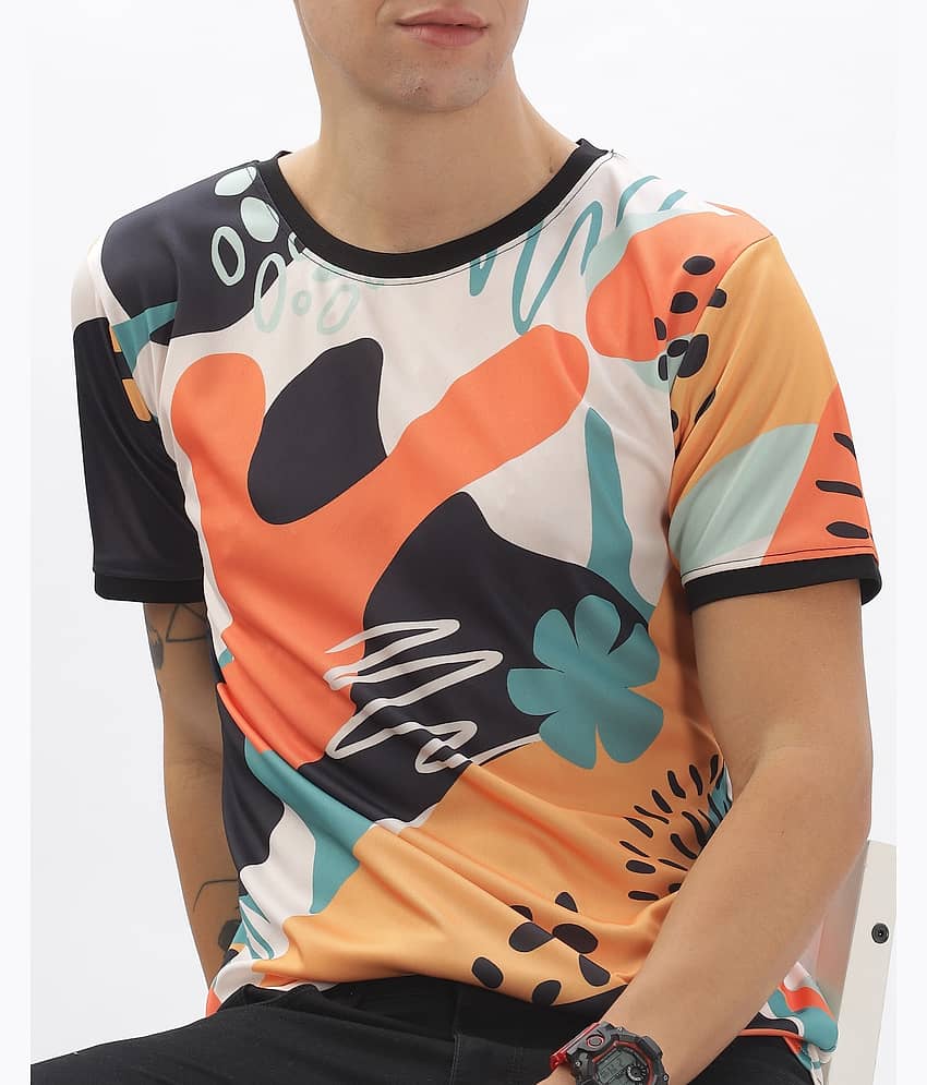 FABRIPPLE Polyester Regular Fit Printed Half Sleeves Men's Round T-Shirt - Multicolor ( Pack of 1 )