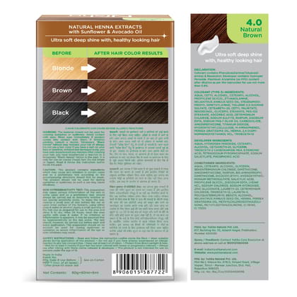 Nisha Creme Hair Color 4.0 Natural Brown 120g Pack of 2, Permanent Hair Colour, No Ammonia, 100% Grey Coverage