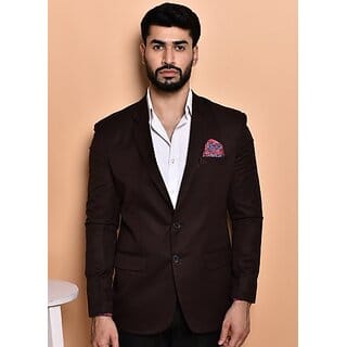 PrintCultr PrintCultr Men Solid Single Breasted Casual Blazer (Brown)
