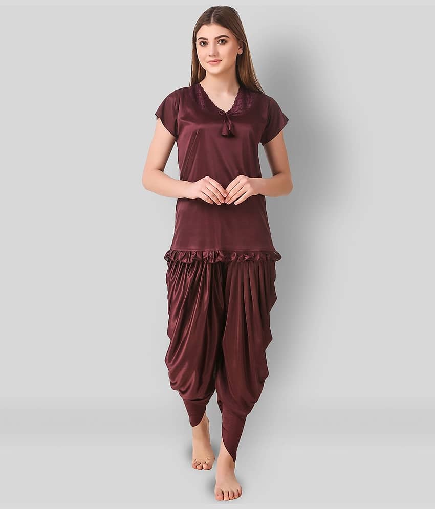 Reposey - Brown Satin Women's Nightwear Nightsuit Sets ( Pack of 2 )