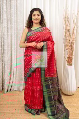 Exclusive Odisha Ikkat Khandua Cotton Saree - Red