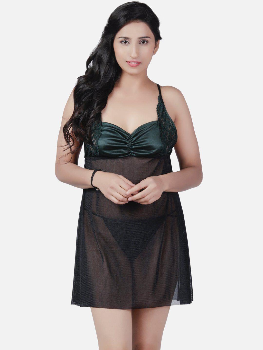 Sexy Net Honeymoon Black Babydoll Bikini Night Dress K1GbK