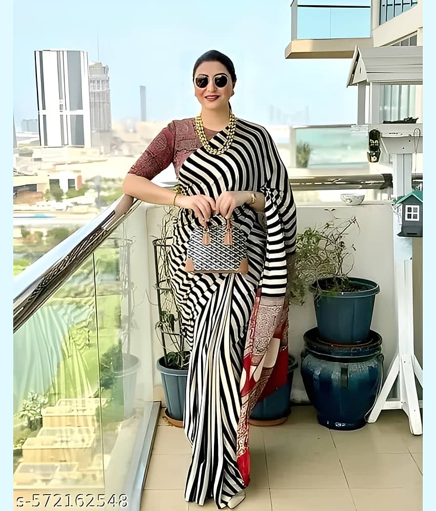 Bhuwal Fashion Crepe Printed Regular Saree With Unstitched Blouse Piece ( White )