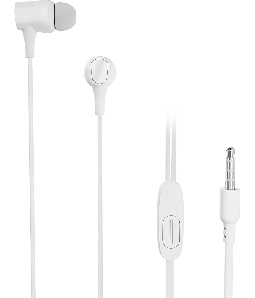 Digimate Jackbeat Wired Earphones with 3.5mm Jack, Tangle-Free Cable & In-Line Mic (DG-HF-1001, White)