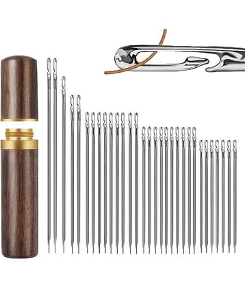 30pcs Quilting Needle Self-Threading Quilting Needle with Wooden Needle Case Long Quilting Needle of Various Sizes Easy Self-Threading Quilting Needle for Quilting, Embroidery, Hand Sewing