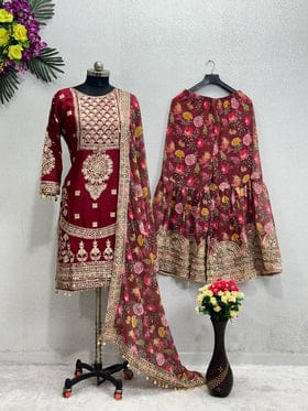 Designer Party Wear Top Bottom And Dupatta With Fancy Lace