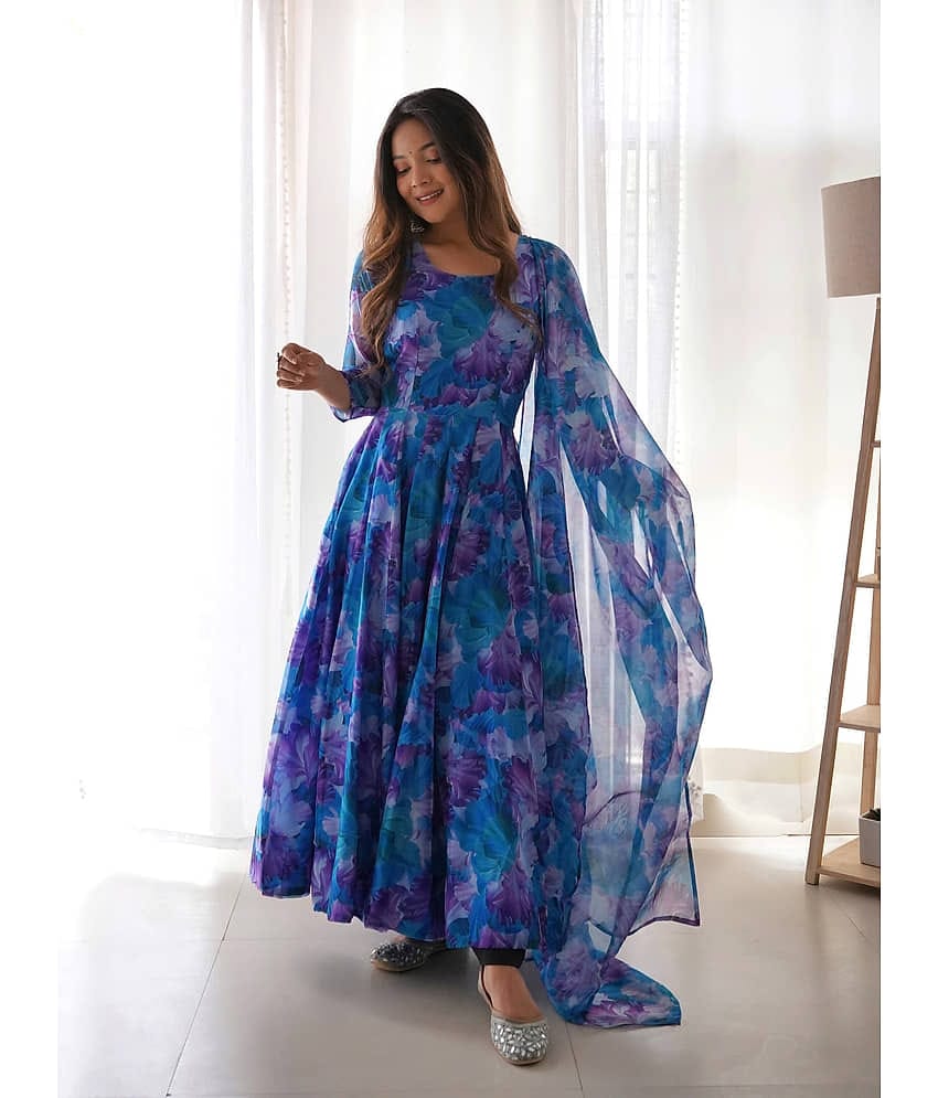 kedar fab Blue Anarkali Georgette Women's Stitched Ethnic Gown ( Pack of 1 )