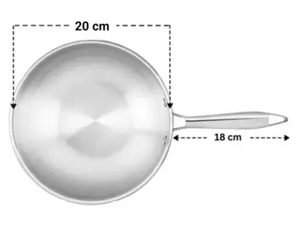 WEKTY WEKTU TRIPLY STAINLESS STEEL DEEP FRY PAN/WOK PAN WITH LID Wok with Lid 1.7 L capacity 20 cm diameter  (Triply, Induction Bottom)