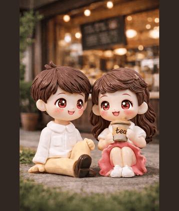 Exopick Cute Couple Miniature Showpiece | Romantic Boy & Girl Figurine with Tea Cup | Decorative Home & Gift Item