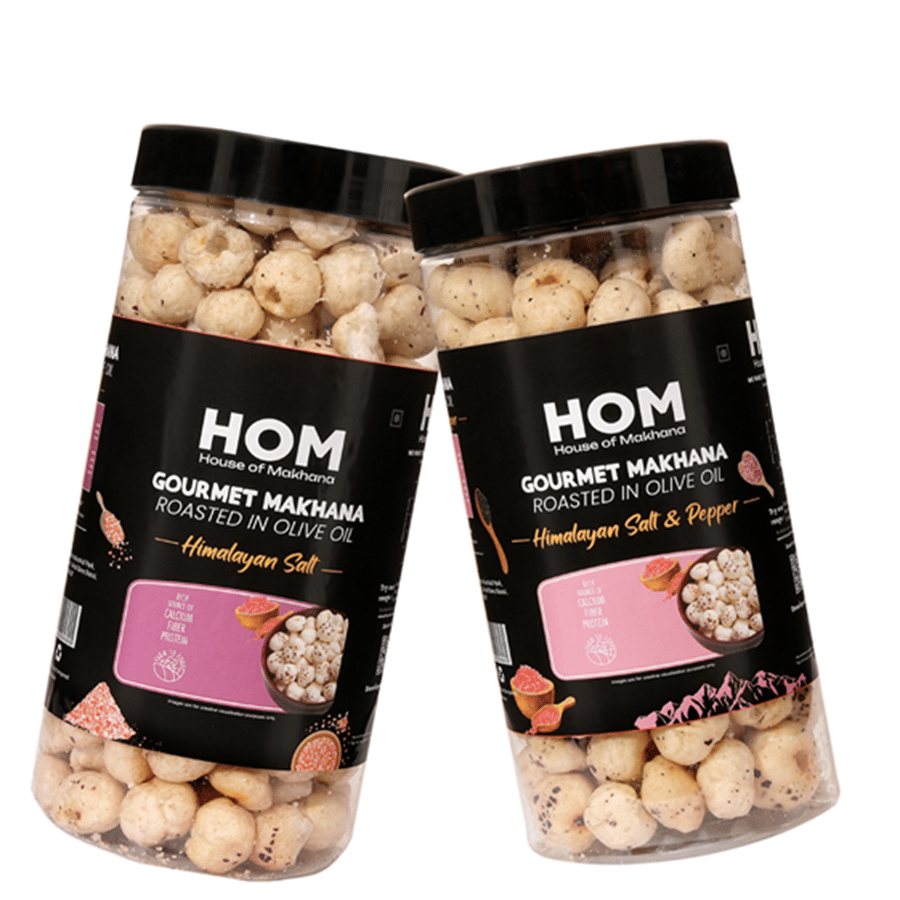 GOURMET MAKHANA Roasted in Olive Oil | Flavors Himalayan Salt and Pepper & Himalayan Salt | Combo Of 2, 65g Each. - 130 gm