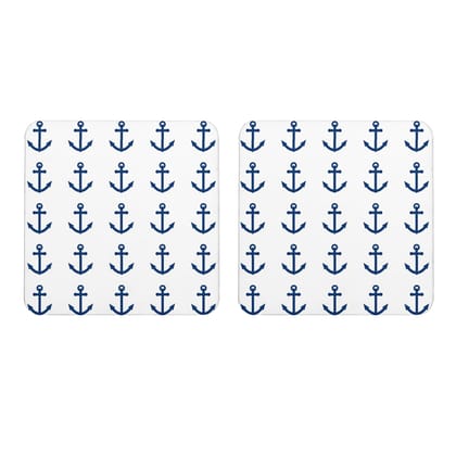 Multicolor Anchor Pattern Set Of 2 Square Wooden Coaster