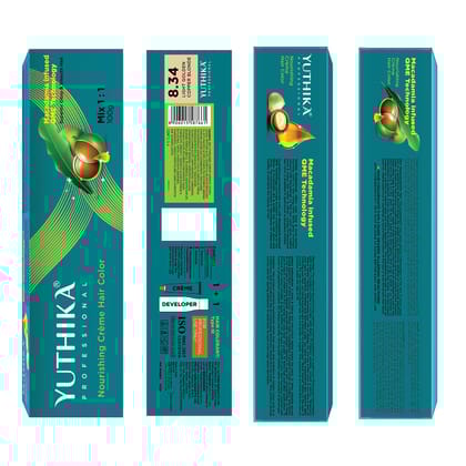 Yuthika Professional Creme Hair Color 8.34 Light Golden Copper Blonde 100gm, Permanent Hair Colour for Women & Men