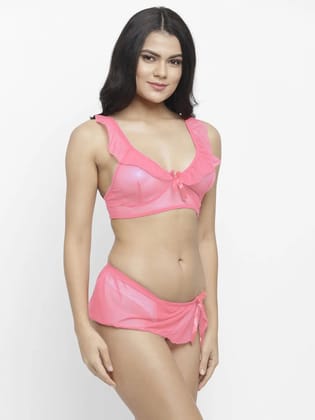 Women Lace High Neck Crop Top Bra Short Skirt Set