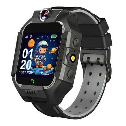 PunnkFunnk Q18 Kids Calling Smart Watch for Boys & Girls | 2-Way Voice Calling & Message | Sim Card | Selfie Camera | Parent Control App | Voice Chat | Long Battery Life | LBS Location Tracking-Black Q18 Black / Medium