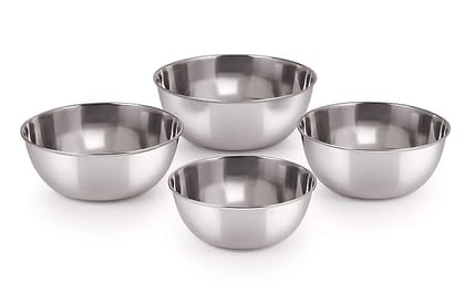 Neelam Stainless Steel Bowl 5 Inch 24 Guage Prem Vati, Capacity 150 Ml, Silver, Set Of 4