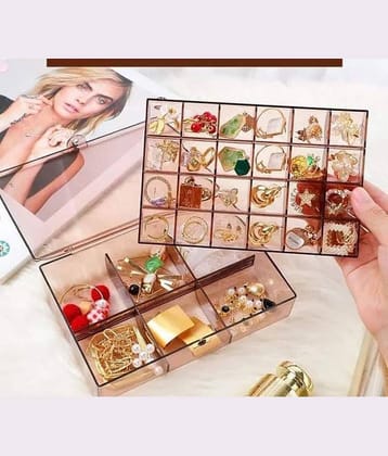 NCMART Plastic 30 Grid Cells Double Layer Jewellery Organizer Storage Box, Earring Organizers, Accessories, Ring, Necklace, Vanity Organizer with Adjustable Dividers (Multicolour)