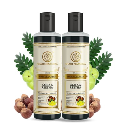Khadi Natural Amla & Reetha Hair Cleanser Combo - Pack of 2 - 210ml Each Khadi Natural Amla & Reetha Hair Cleanser Combo - Pack of 2 - 210ml Each