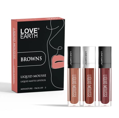 Love Earth Liquid Mousse Lipstick Browns Matte Finish Mini Combo Pack