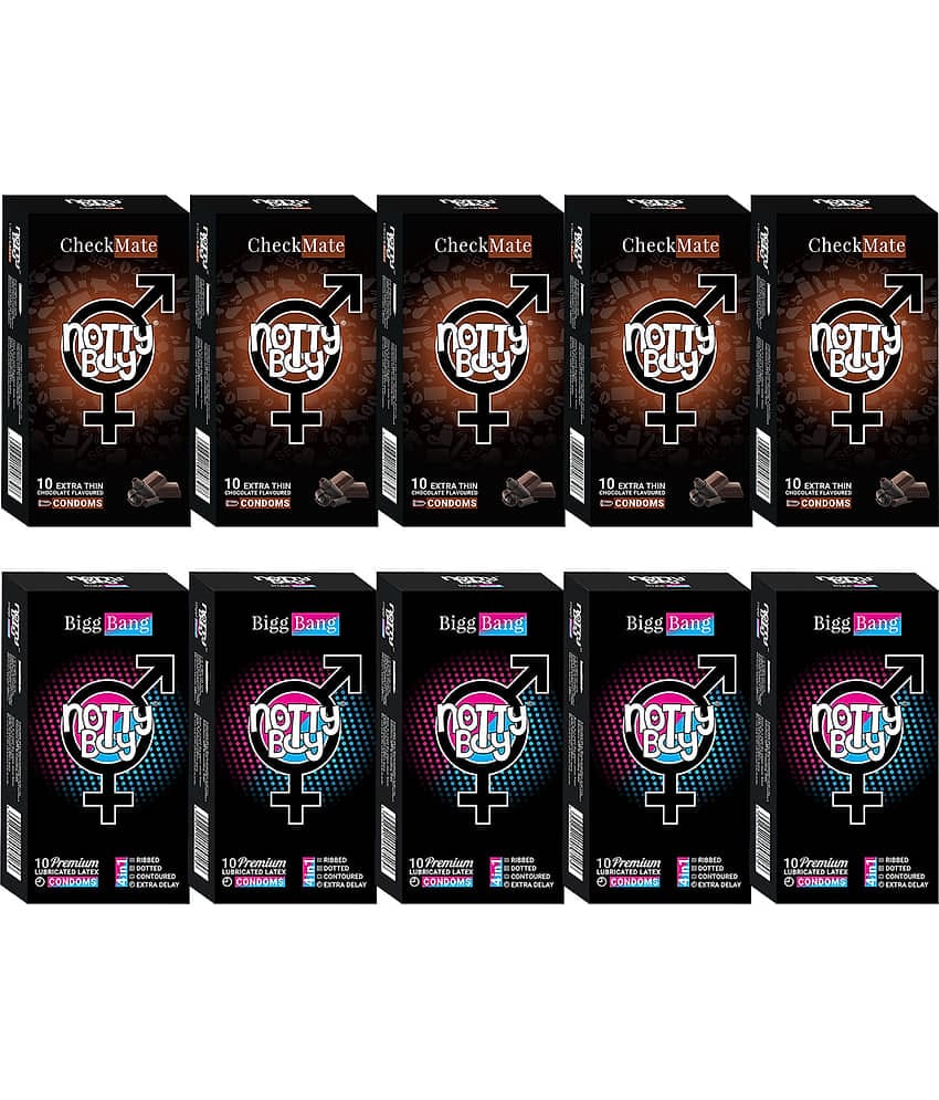 NottyBoy Contoured Ribs Dots Over Time and Chocolate Flavoured Condoms - 100 Units