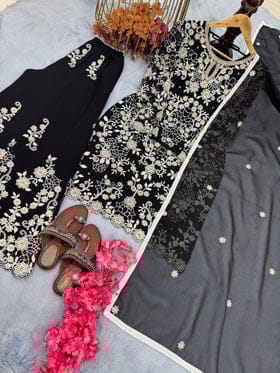 Party Wear Look Pure Heavy Faux Georgette Top Plazzo & Dupatta Set