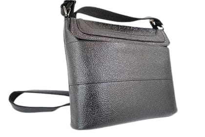 Stylish Black Leather Crossbody Bag, Multi-Compartment Design with Adjustable Strap, Textured Finish