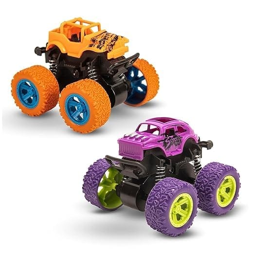 Pack of 2 Monster Trucks for Boys 3-7 Years Old, Friction Powered Car Toys, Durable High-Density Alloy and Non-Toxic Plastic, Non-Slip Tires for Educational Play_assorted colour
