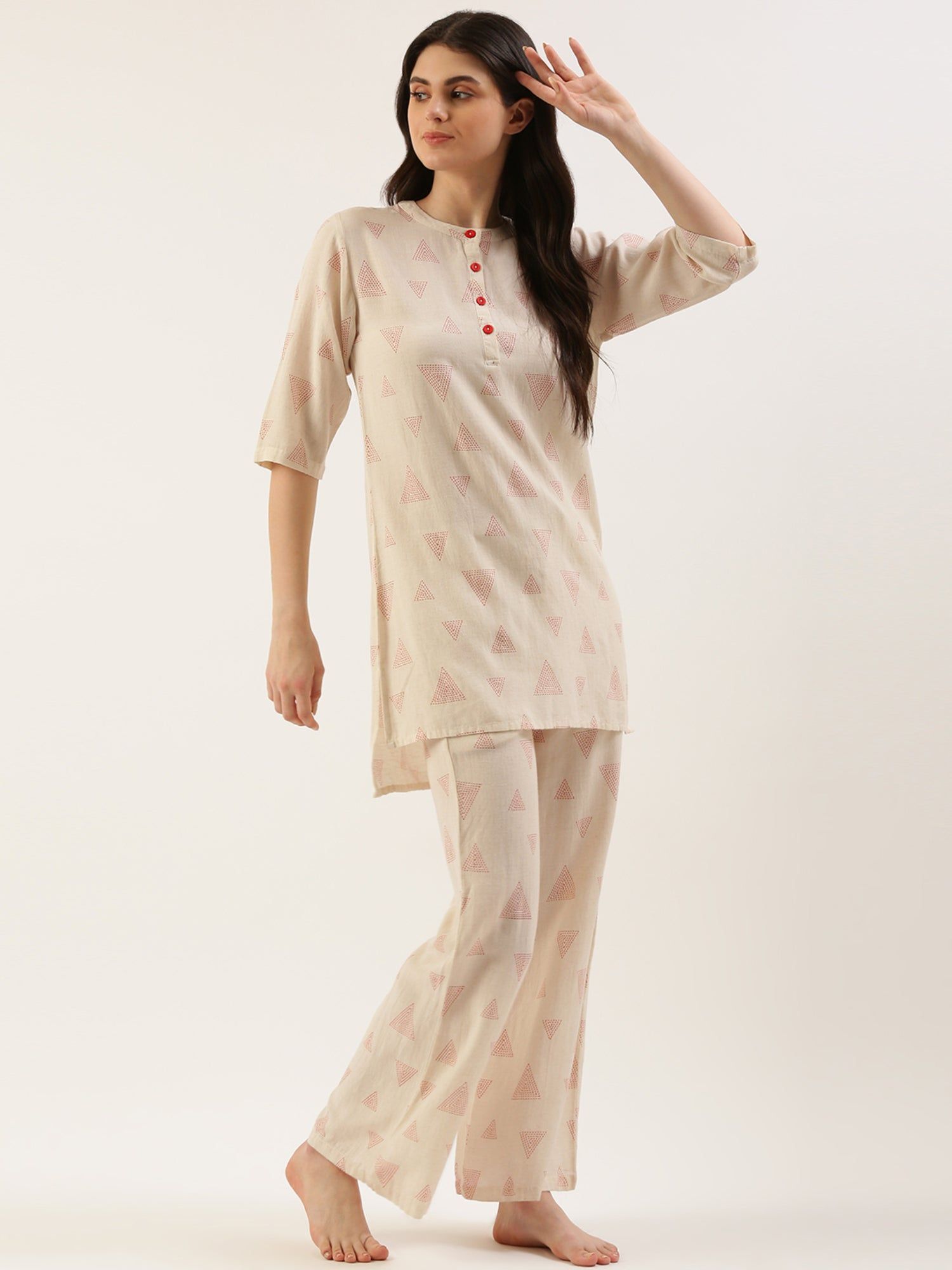 Women Cream Floral Kurta & Palazzo-M