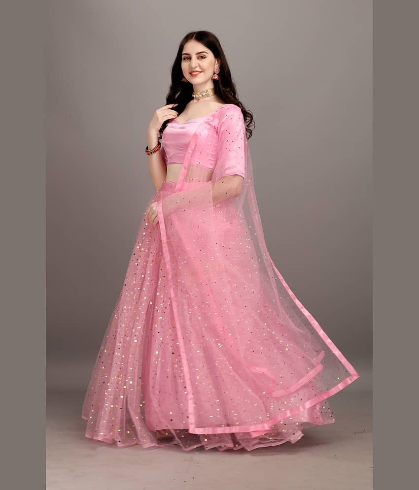 color bucket Blue Net Circular Semi Stitched Lehenga Single