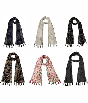 stolevilla Multi Printed Poly Cotton Yarn Stoles ( Pack of 6 )
