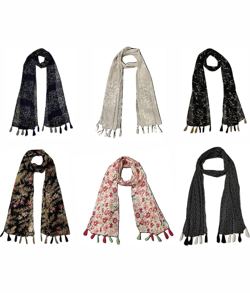 stolevilla Multi Printed Poly Cotton Yarn Stoles ( Pack of 6 )