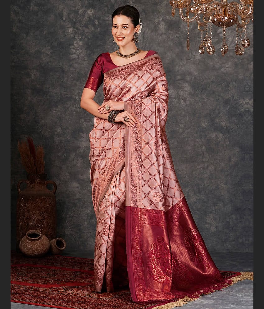 Samah Silk Woven Saree With Unstitched Blouse Piece ( Khaki )
