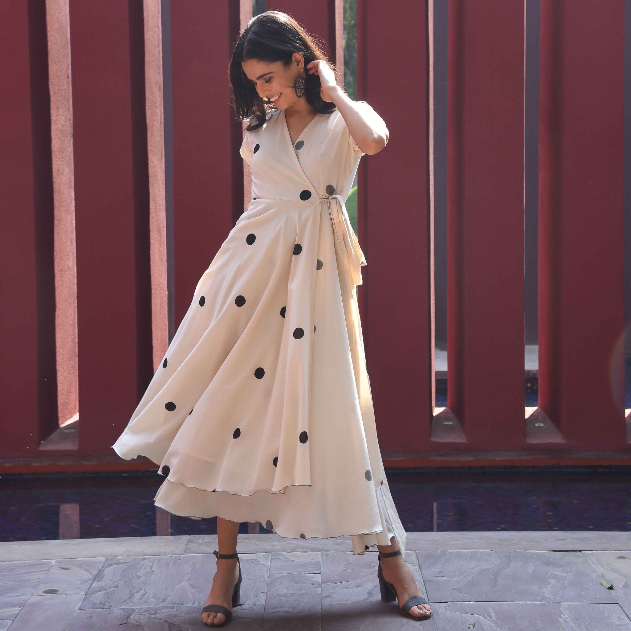 Vanilla Bean Polka Cotton Dress-XS