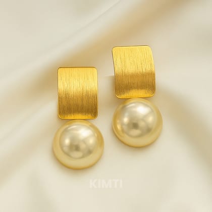 Gold Rectangular Pearl Stud Earring