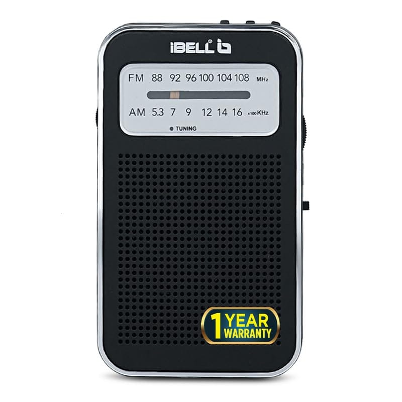 iBELL FM720BT Portable Pocket FM Radio with Bluetooth Speaker, USB/SD MP3 Player, Rechargeable with Type C Port, 2 Band (Black) Black FM720BT / Small