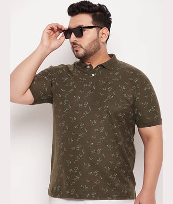 GET GOLF Pack of 1 Cotton Blend Regular Fit Printed Half Sleeves Men's Polo T Shirt ( Olive )