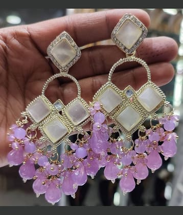 Padmavati Bangles Purple Chandbalis Earrings ( Pack of 1 )
