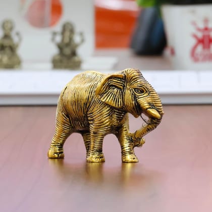 Dreamkraft Gold Toned African Elephant Figurine - Metal Decorative Showpiece for Home, Office & Gift - Antique Finish - 7 cm Height, Aluminium, Gold Colour
