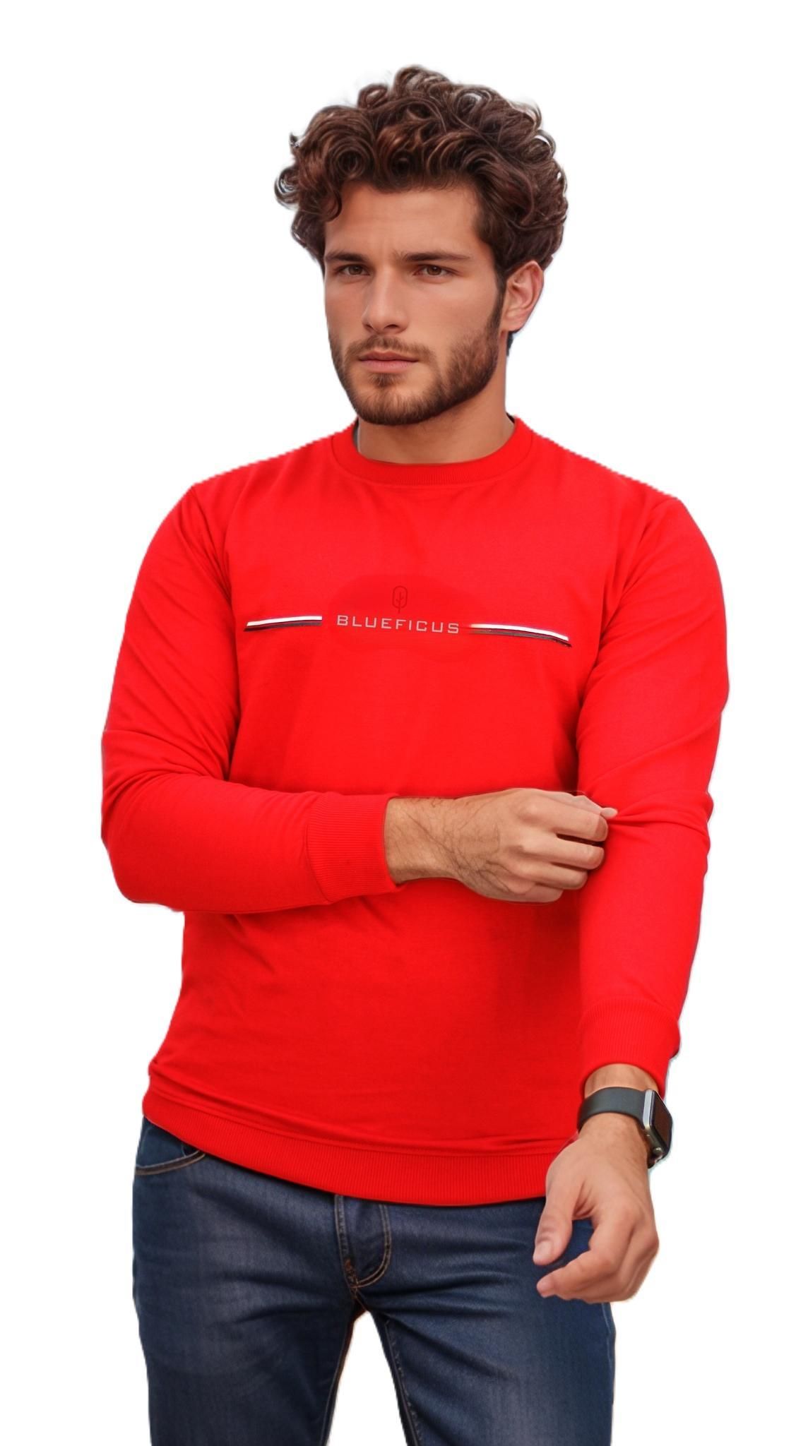 Blueficus Men's Regular Fit Cotton Blend Loop Knit pre Winter Sweatshirt Round Neck