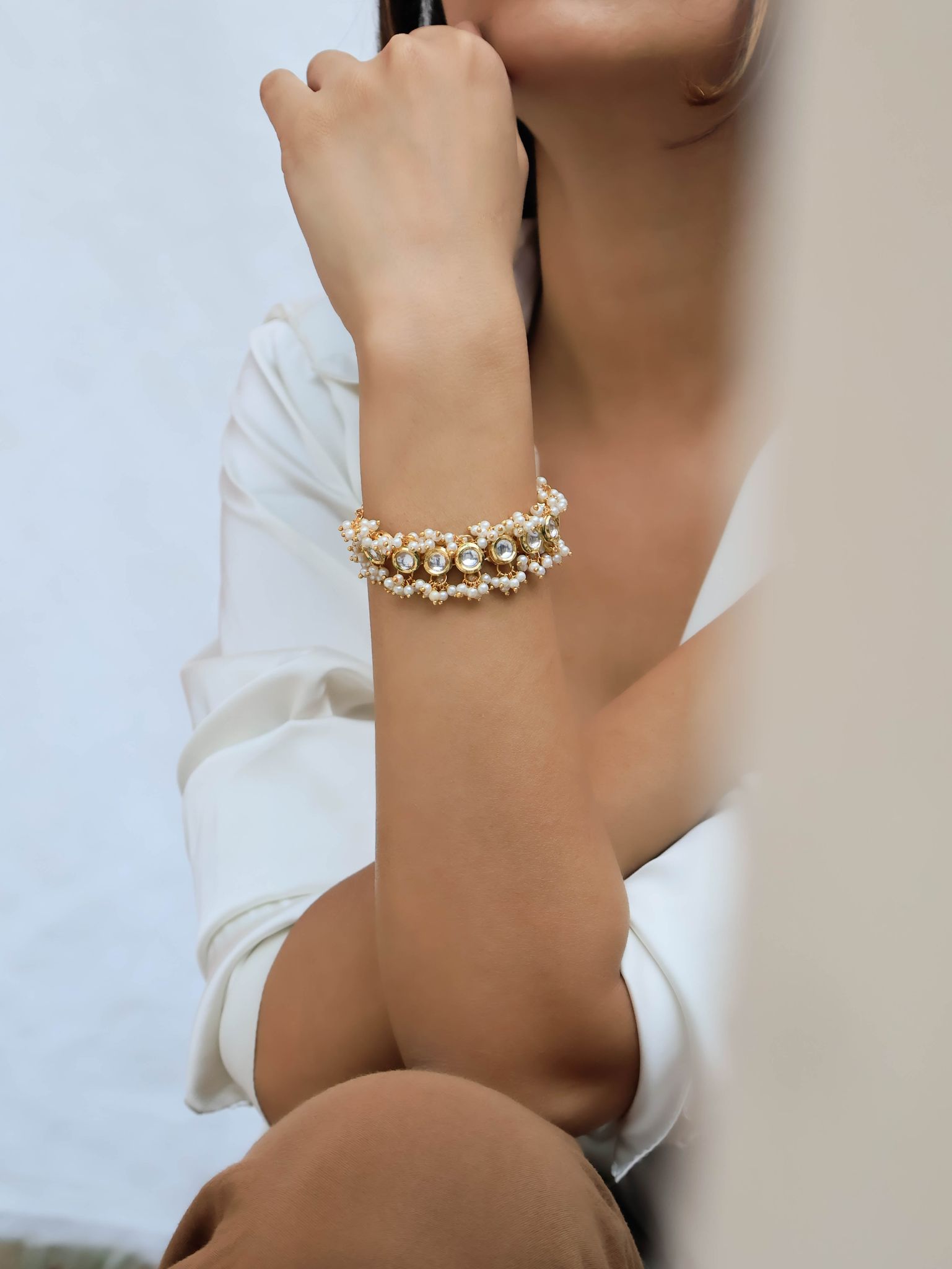 Aafrah Kundan Pearls Bracelet-Gold