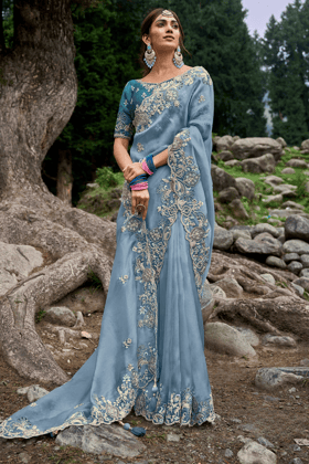 Pure Banarasi Silk Saree-Blue