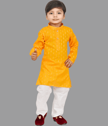 JCT DRESSES Boys Cotton Abstract - Pattern Kurta Pant Set ( Bright Yellow , Pack of 1 )