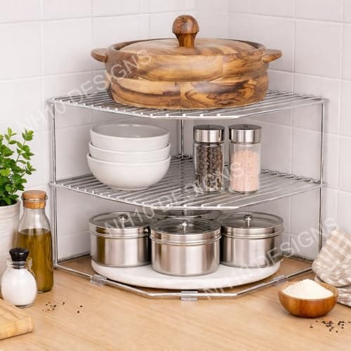 Stainless Steel 2-Level Tabletop Corner Shelf Rack for Kitchen Storage, Standard Size