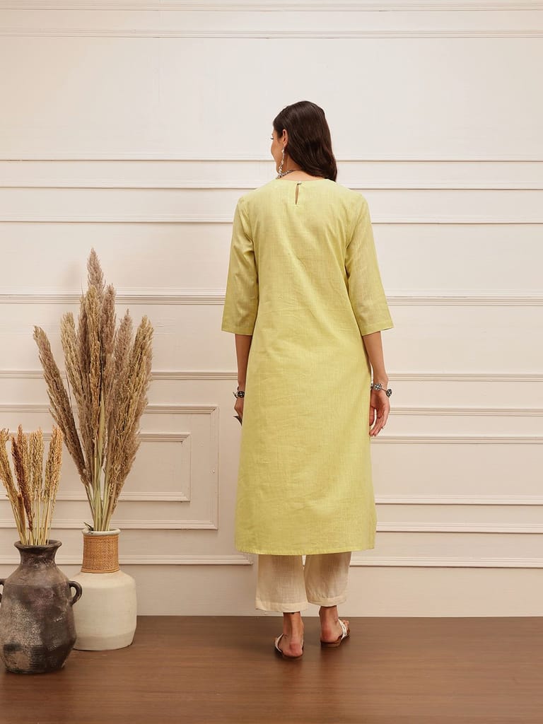 Lime Bloom Embroidered Kurta