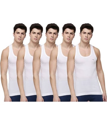 Dollar Lehar Men Combed Cotton Round Neck Vest - Pack of 5 - White