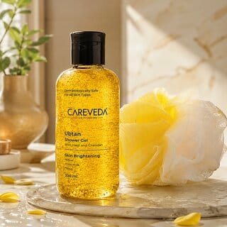 CareVeda Ubtan Shower Gel With Luffa Enriched  Haldi  Chandan for Skin Brightening  Fresh Glowing Skin  Unisex  200 ml